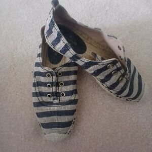 Kate Spade Lina Black Striped Metallic Espadrille Flats 7